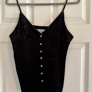 TOPSHOP Elegant Black Button-Up Velvet Women's Crop Tank